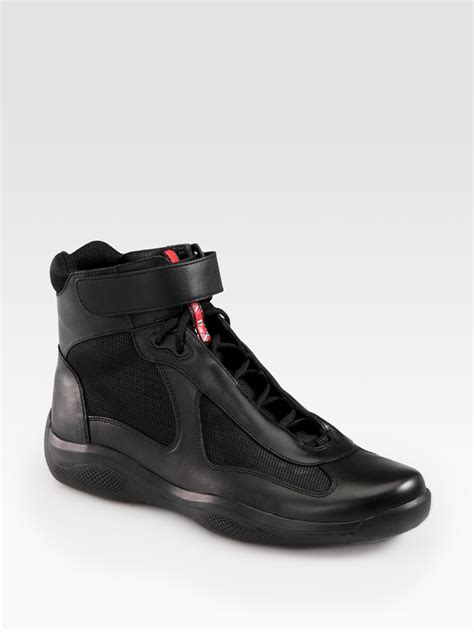 prada shoes black sneakers|prada designer high top sneakers.